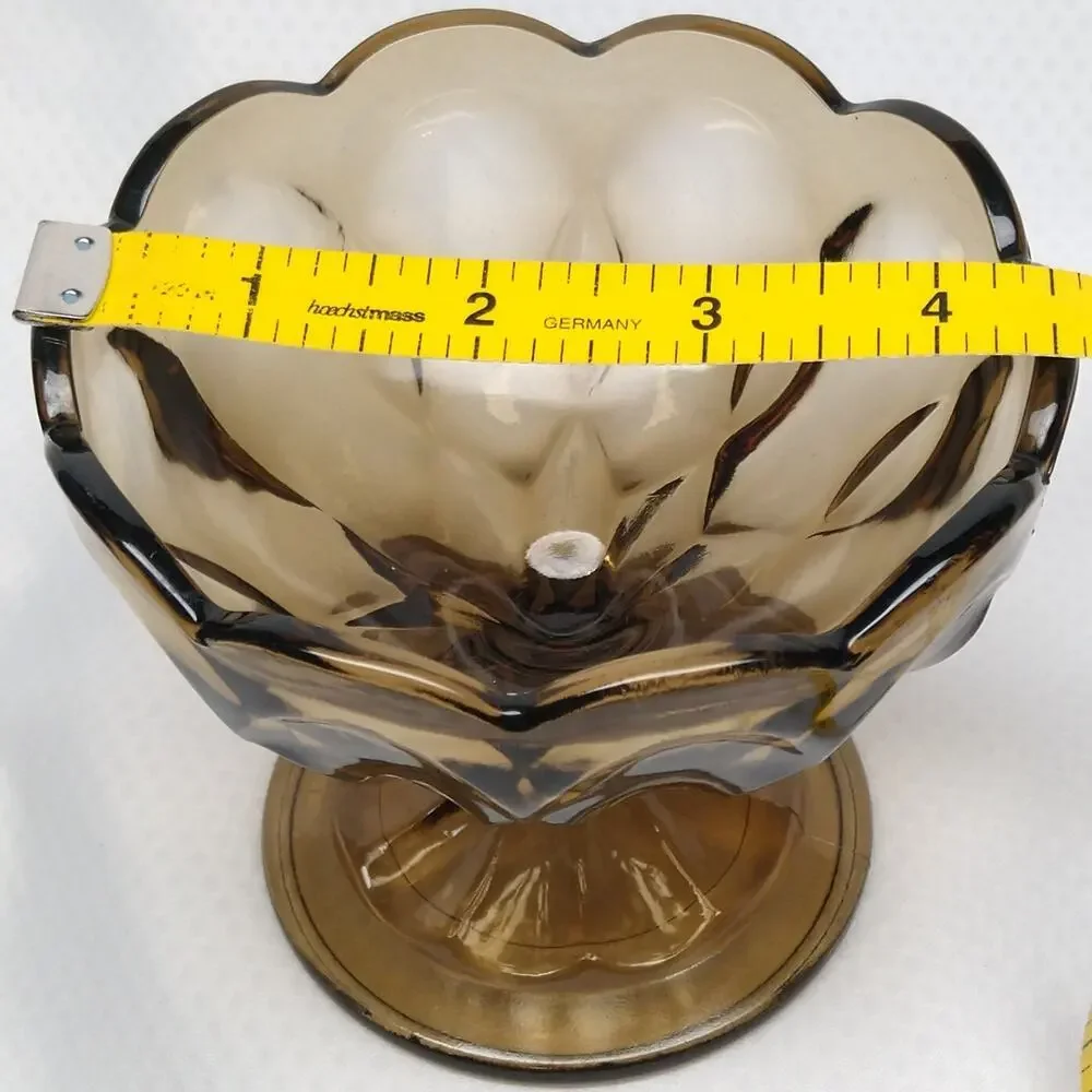 Anchor Hocking Fairfield Smoky Brown Glass Dessert Bowls Pedestal Set of 4 -CHIP